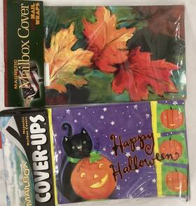 M01330 Curbside Originals Happy Halloween Cat Fall Leave Magnetic Mailbox Covers Lot Of 2 Standard New
