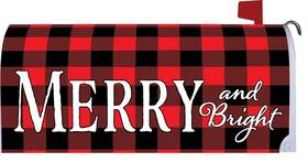 40863 Custom Decor Merry And Bright Red Black Christmas Check Mailbox Cover Holiday