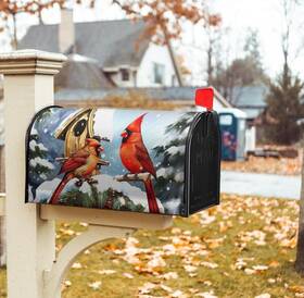 4699 Custom Decor Winter Christmas Cardinals Red Bird Magnetic Mailbox Cover