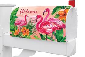 5384 Custom Decor Pink Flamingo Hibiscus Flower Large Magnetic Mailbox Cover Only
