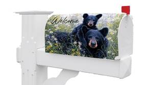5401 Custom Decor Black Bear Cub Flowers Magnetic Mailbox Cover
