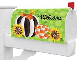 5470 Custom Decor Fall Thanksgiving Striped Pumpkins Sunflowers Magnetic Mailbox Cover Only