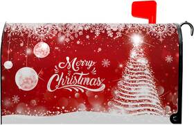 Qaz-plm-a-0725-1 Dacawin Merry Christmas Red Magnetic Mailbox Cover Winter Xmas Snowflake Pine Tree Mailb