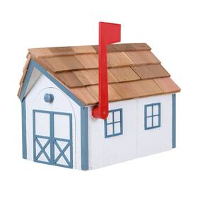 Dress The Yard 653559251647 Amish Cedar Roof Wooden Mailbox With Window And Door Trim White Wedgewood