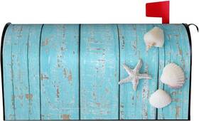 Duduho 313093443488 Summer Seashell Beach Starfish Mailbox Cover Magnetic Turquoise Wooden Backgroun