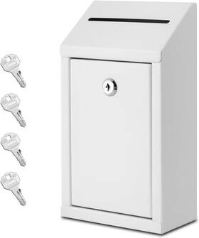 Eienhoshi 726084040755 Metal Donation Box With Lock Wall Mounted Suggestion 4 Iron Keys Whi