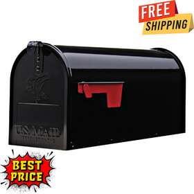 503031755 Elite Products Steel Classic Parcel Mailbox Large Access Doors Pewter Post Pount Black