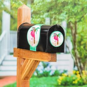 Evergreen Flag & Garden 56838s Set Coastal Flamingo Mailbox Saddle With Magnetic Door D Cor