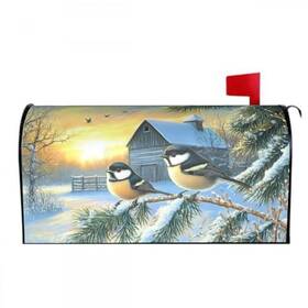W96omrw Farg Mailbox Cover Winter Pine Trees Covers Magnetic Snow Birds