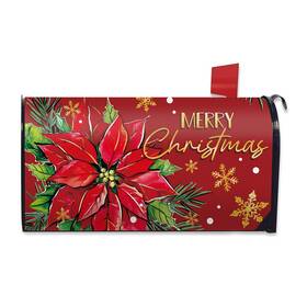 Fbc-613-mc Fbcoo Merry Christmas Poinsettia Mailbox Cover Magnetic Standard Size 20.5 Inch X 18