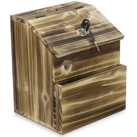 Flexzion 810043283168 Wooden Lockable Suggestion Box With Key Lock Lid Wall Mounted Or Free Stand Inch