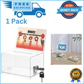 Gtlight 313047138101 Clear Donation Box With Lock Ballot Suggestion Tips Cash Charity Collection Sign