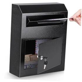 P0170 Gtlight Wall Mounted Steel Safe Mailbox Locking Key Drop Box Anti-fishing Black