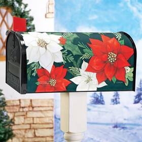 66996 Hdfl Festive Poinsettias Christmas Magnetic Mailbox Cover Floral Winter Holiday