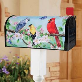 69147 Hdfl Colorful Birds Perched Flower Branch Spring Double-sided Magnetic Mailbox Cover