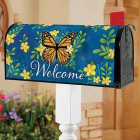 75294 Hdfl Welcome Monarch Butterfly Floral Double-sided Magnetic Mailbox Cover Standard
