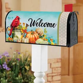 75916 Hdfl Welcome Fall Harvest Pumpkin Cardinal Floral Double-sided Magnetic Mailbox Cover