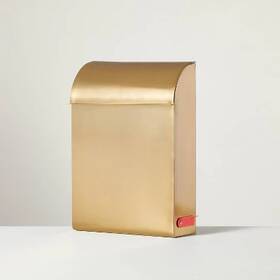88503429 Hearth & Hand With Magnolia Modern Trim Metal Wall-mounted Mailbox Brass Finish - And