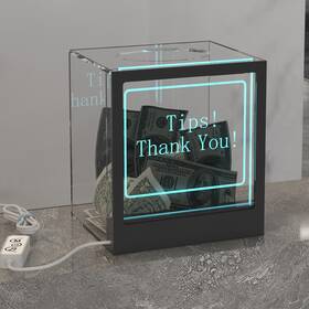 Tj02 Hemylu Light Up Tip Jar With Large Opening Rgb Led Lights For Collection And Dona