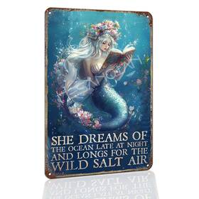 Hsq-001 Hesanqian Funny Mermaid Vintage Metal Wall Art Tin Sign - Sea Inspired Decor For Home &