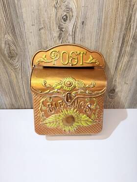 Hs Collection 60382 Mailbox Post Embossed Sunflower Copper Toned Tin Weathered Finish Mail Box