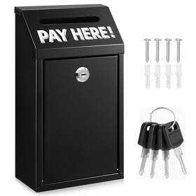 Hualleko 602397375558 Metal Donation Box With Lock Wall Mounted Cash Money Slot For