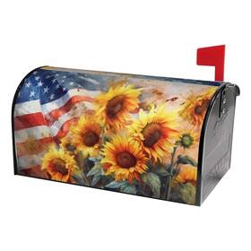 Identiy 700490732558 Watercolor Sunflowers With American Flag Mailbox Covers Magnetic Standard Siz
