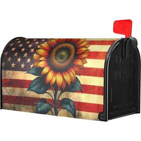 Identiy 700490734385 Retro Sunflower With Usa Flag Mailbox Covers Magnetic Standard Size Spring
