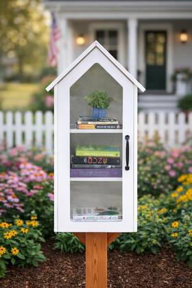 Ilyapa Il-cplitlib4-wh Little Library Box Outdoor 14x12x35 White Book Kit Weatherproof Exchange Lending
