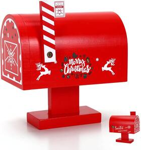 675-christmas Juleasel Wooden Christmas Mailbox With 12 Envelopes And Cards Letters To Santa Holiday Dec