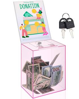 Ry-kathfly-2656 Kathfly Large Pink Acrylic Donation Box 5.9 X 7.8 9.8 Inch Suggestion With Key