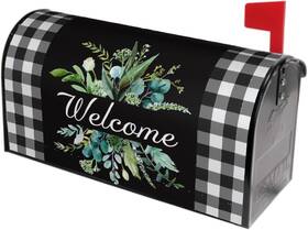 Kawani 711181028454 Buffalo Plaid Mailbox Cover - Black And White With Leaves Magnetic