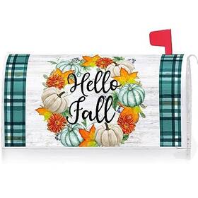 Yq80376 Ke Rui Hello Fall Pumpkin Maple Leaves Wreath Mailbox Cover With Magnetic Strip