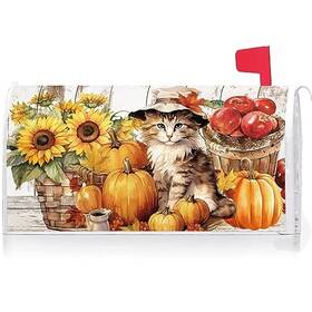 Yq80379 Ke Rui Fall Harvest Sunflower Pumpkin Cute Cat Mailbox Cover With Magnetic Strip