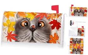 Yq80437 Ke Rui Fall Maple Leaves Cat Kitty Decoration Mailbox Cover With Magnetic Strip