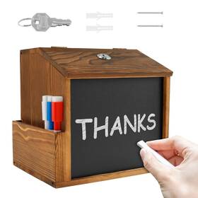 35432024092901 Kjcbkcb Wood Suggestion Box With Chalkboard And Lock Countertop Or Wall Mounted Donatio