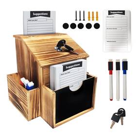 Kukkume 717325623608 Suggestion Box With 50 Cards 3 Pens Wood Donation Slot An