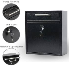 Kyodoled 744110787351 Locking Key Mailbox Black Drop Box Wall Mount Large Size 12 Inch X 10