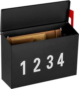 Amb03b Land Voi Wall-mount Mailbox With One Flag Kit And Three Sets Of 0-9 Black
