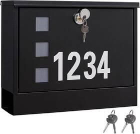 Amb11b Land-voi Locking Metal Mailbox - Wall Mount Large Capacity Includes Number Stickers