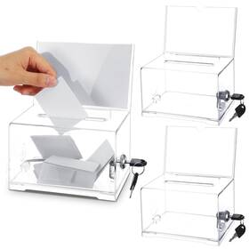 715544 Lemecima 3 Pcs Acrylic Donation Box With Lock And Sign Holder Clear Ballot Bo