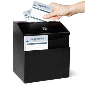 Linsiron 860014357534 Suggestion Box With Lock For Office And Hotel-includes 50 Free Cards Black Metal