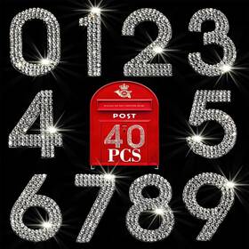 Locacrystal 796062295453 40pcs Bling Rhinestone Numbers Self-adhesive 1.57 Inch White