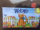M00321 Briarwood Lane Welcome Cat Spring Mailbox Cover Floral Kitty Fence
