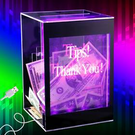 Madholly 445043570562 Light Up Acrylic Donation Ballot Box - 20 Colors Changing Tip Jar For Money With