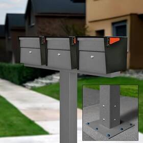 Mail Boss 660753714083 X3 Locking Mailbox Combo Kit With Surface-mount Post Black 3 Compartment