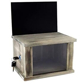 Mcb Gray Wood Lockable Suggestion Box Donations Collector With Removable