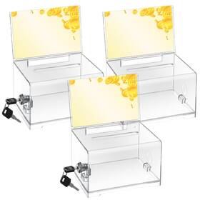 732209 Meyeyaia 3pack Clear Acrylic Donation Box With Lock Ballot Sign Holder Vot Inch
