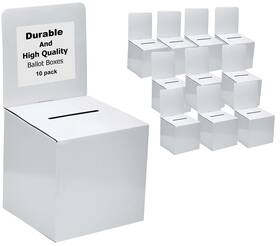 My Charity Boxes 881314269860 White Raffle Ticket Box Donation Collection Ballot Reusable Sturdy Thick