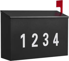 N09wm001bb Nunsino Wall-mounted Mailbox With Flag Kit And 3 Sets Of Number Stickers Metal Post Box